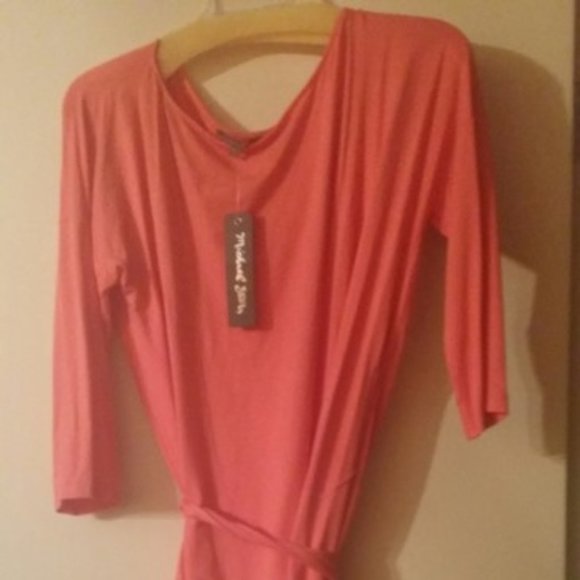 Michael Stars Dylan High Low Boatneck Dress in Orange Sz L - Picture 3 of 16